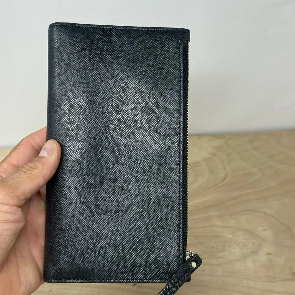 Kate Spade New York Black Wallet w/ Snap & Zip Pocket, Folding, Logo, Cards 4x8”